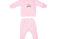 Children's suit velor Twins with embroidery Cat and Dog 74s pink