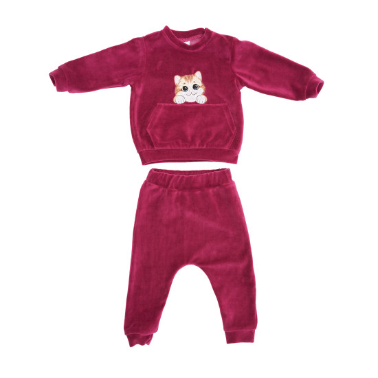 Children's suit velor Twins with embroidery Cat and Dog 74s fuchsia