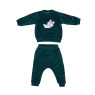 Children's suit velor Twins with embroidery Cat and Dog 74s green