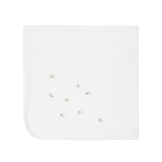 Baptismal - plaid Twins 100x100 fleece embroidery with swallows white 