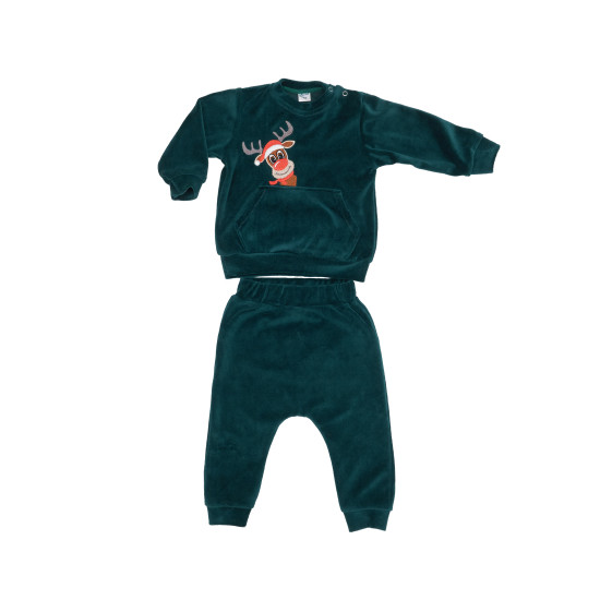 Children's suit Twins velor with embroidery Deer 74p green
