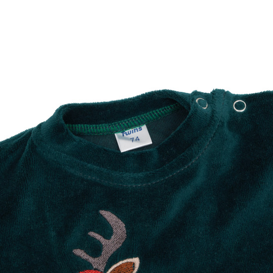 Children's suit Twins velor with embroidery Deer 74p green