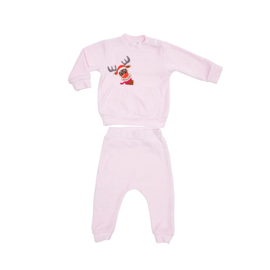 Children's suit Twins velor with embroidery Deer 74p pink