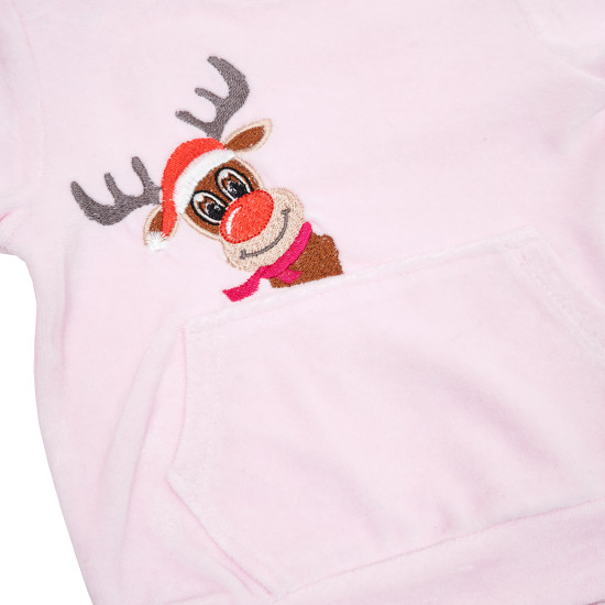 Children's suit Twins velor with embroidery Deer 74p pink