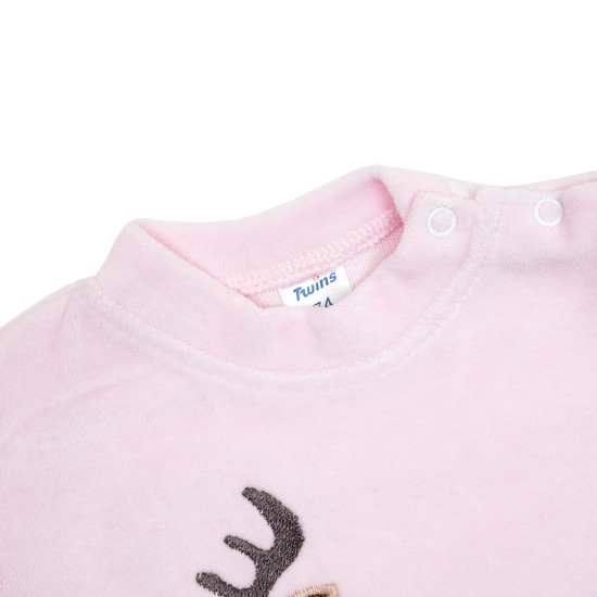 Children's suit Twins velor with embroidery Deer 74p pink