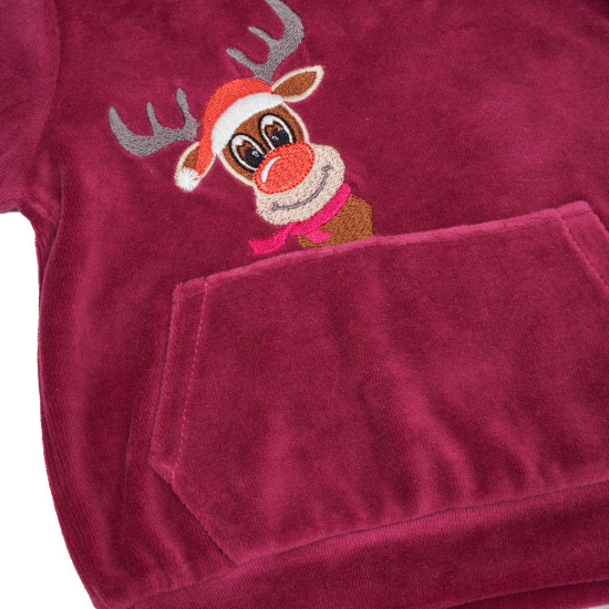 Children's suit Twins velor with embroidery Deer 74p fuchsia