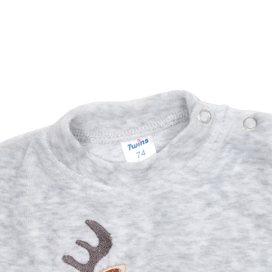 Children's suit Twins velor with embroidery Deer 74p grey
