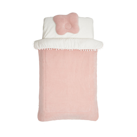 Bed set 3 el Twins velor/satin (blanket, orthopedic pillow, sheet) powder