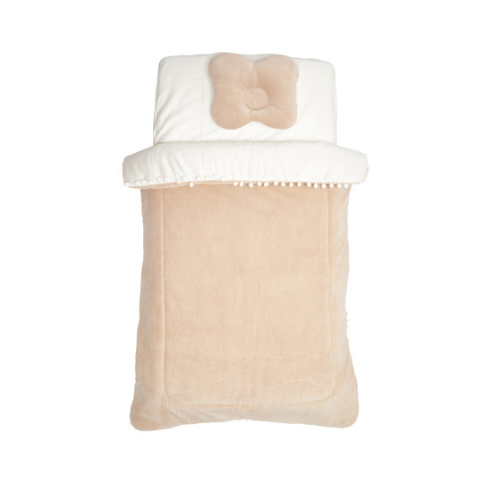 Bed set 3 el Twins velor/satin (blanket, orthopedic pillow, sheet) beige