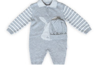 Romper knitted Caramel with hat Rabit grey 9-12 mon