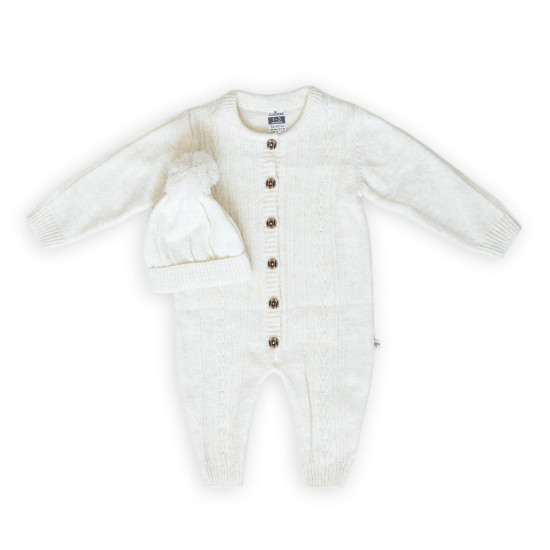ROMPER Knitwear Caramel with a heated cap ecru ecru, champagne, 3-6 months