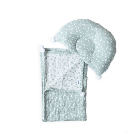 Plaid and pillow orthopedic Twins muslin jacquard 100x80 dots white/mint