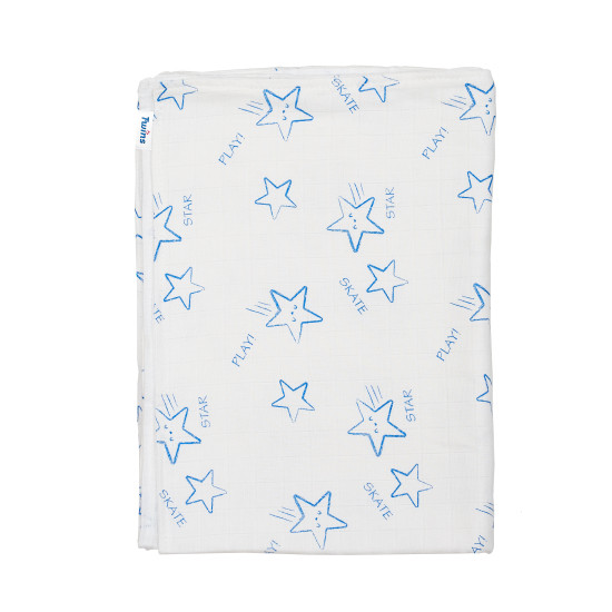Children's plaid Twins muslin 110x75 double Stars blue white/blue