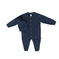 Ромпер трикотажный Caramel з шапочкой утепленный dark blue dark blue, синий, 3-6 мес