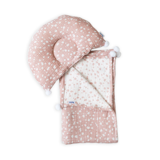 Plaid and pillow orthopedic Twins muslin jacquard 100x80 Dots white/powder