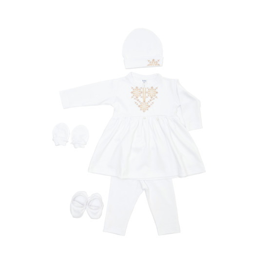 Baptismal set for girls Twins with beige embroidery 56s white 