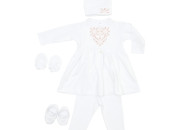 Baptismal set for girl Twins with pink embroidery 62s white 
