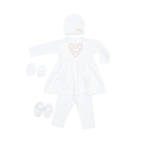 Baptismal set for girl Twins with pink embroidery 62s white 