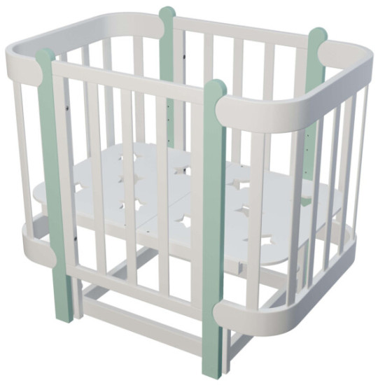 Кровать-люлька IngVart Nika 5 в 1 60 см 3190031154, белый/минт