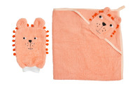 Полотенце Twins Zoo 80x80 с перчаткой 1580-PTZ-15, Лев, коралловый