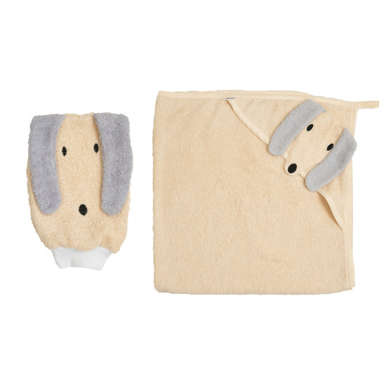 Полотенце Twins Zoo 80x80 с перчаткой 1580-PTZ-02, Песик, бежевый
