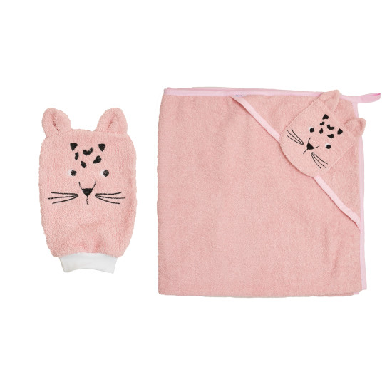 Полотенце Twins Zoo 80x80 с перчаткой 1580-PTZ-08, Леопард, розовый