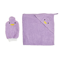 Рушник і рукавичка Twins Zoo 100x100 1500-PTZ-11, Пінгвін, фіолетовий
