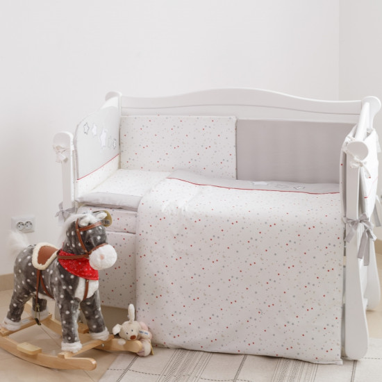Постельный комплект 6 эл Twins Premium Little stars 4028-P-052, white / grey, белый / серый