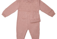 ROMPER Knitwood Caramel with a Rose Rose hat, powder, 1-3 months