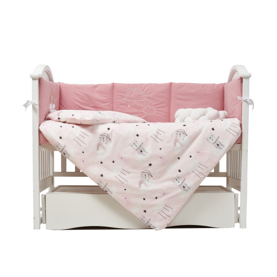 Постельный комплект в детскую кровать 7 эл Twins Fluffy Puffy пудровый розовый