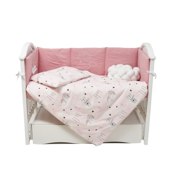 Постельный комплект в детскую кровать 7 эл Twins Fluffy Puffy пудровый розовый