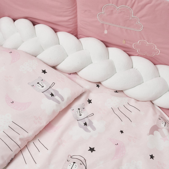 Постельный комплект в детскую кровать 7 эл Twins Fluffy Puffy пудровый розовый