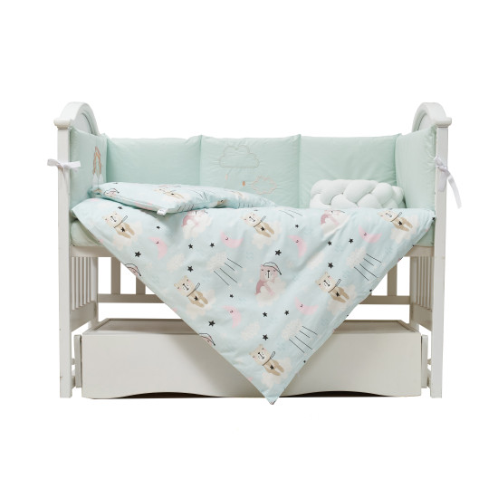 Постельный комплект в детскую кровать 7 эл Twins Fluffy Puffy мятный