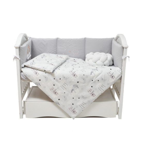 Постельный комплект в детскую кровать 7 эл Twins Fluffy Puffy серый