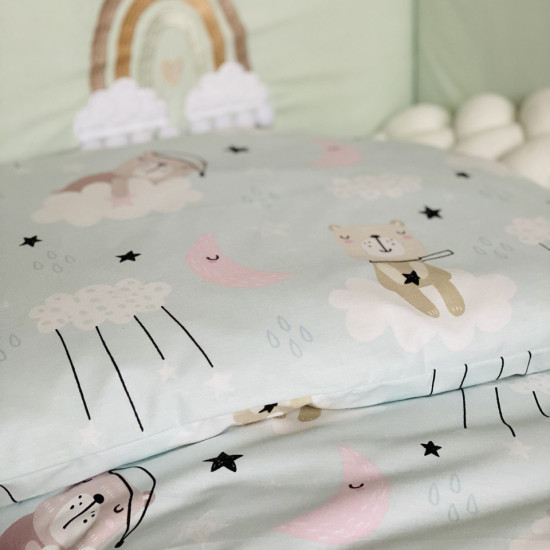 Постельный комплект в детскую кровать 7 эл Twins Fluffy Puffy мятный