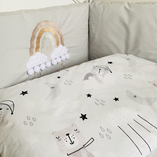 Постельный комплект в детскую кровать 7 эл Twins Fluffy Puffy серый