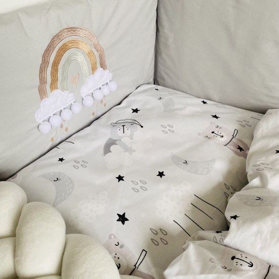 Постельный комплект в детскую кровать 7 эл Twins Fluffy Puffy серый