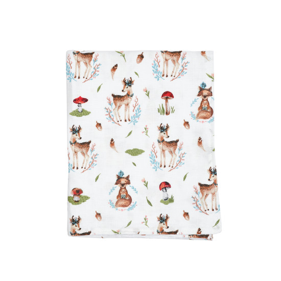 Children's plaid Twins muslin 110x75 double Forest animals brown