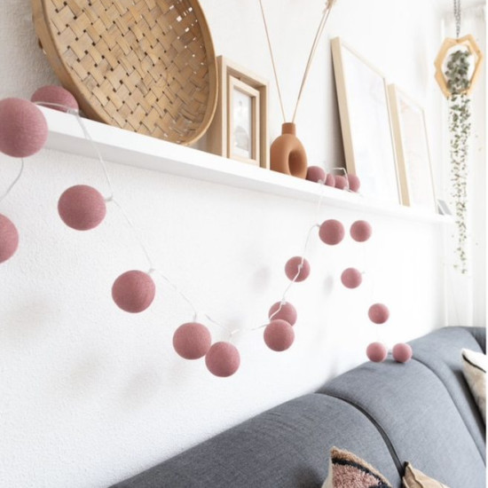 Гирлянда – ночник Cotton Ball Light 20 шариков в коробке Rose, пурпурный