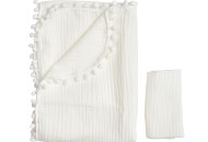 Children's blanket Twins muslin 100x100 4-layer with pompoms + napkin ecru