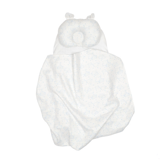 Muslin Blanket and pillow for stroller Twins Bear, Clouds blue, blue