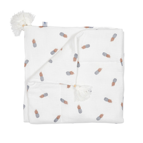 Дитячий плед Twins мусліновий 90x90 утеплений з китицями Pineapple екрю