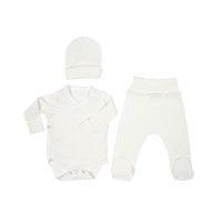 Набор в роддом Twins Eco Organic (боди ползунки шапка), ecru, беж светлый, 52р