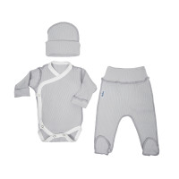 Набор в роддом Twins Eco Organic (боди ползунки шапка), grey, серый, 52р