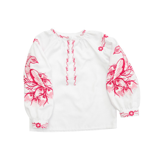 Shirt embroidered for girls Bird 116s white/pink