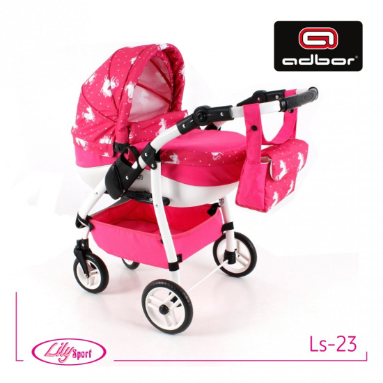 Коляска для куклы Adbor Lily Sport 23 розовый/белый