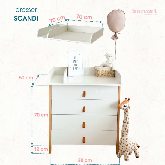 Chest of drawers IngVart Scandi 900 (mdf and chipboard) white/beech white/natural