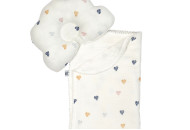 Плед і подушка ортопедична Twins муслін маршмелоу 110х80, white/сердечко