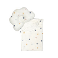 Плед и подушка ортопедическая Twins муслин маршмелоу 110х80, white/сердечко