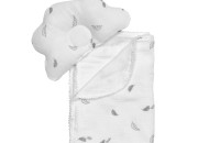 Плед и подушка ортопедическая Twins муслин маршмелоу 110х80, white/перышко